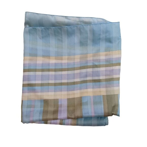 Scarf wrap purple brown blue white checks strips polyester rolled edge 44" x 47" - Picture 7 of 7
